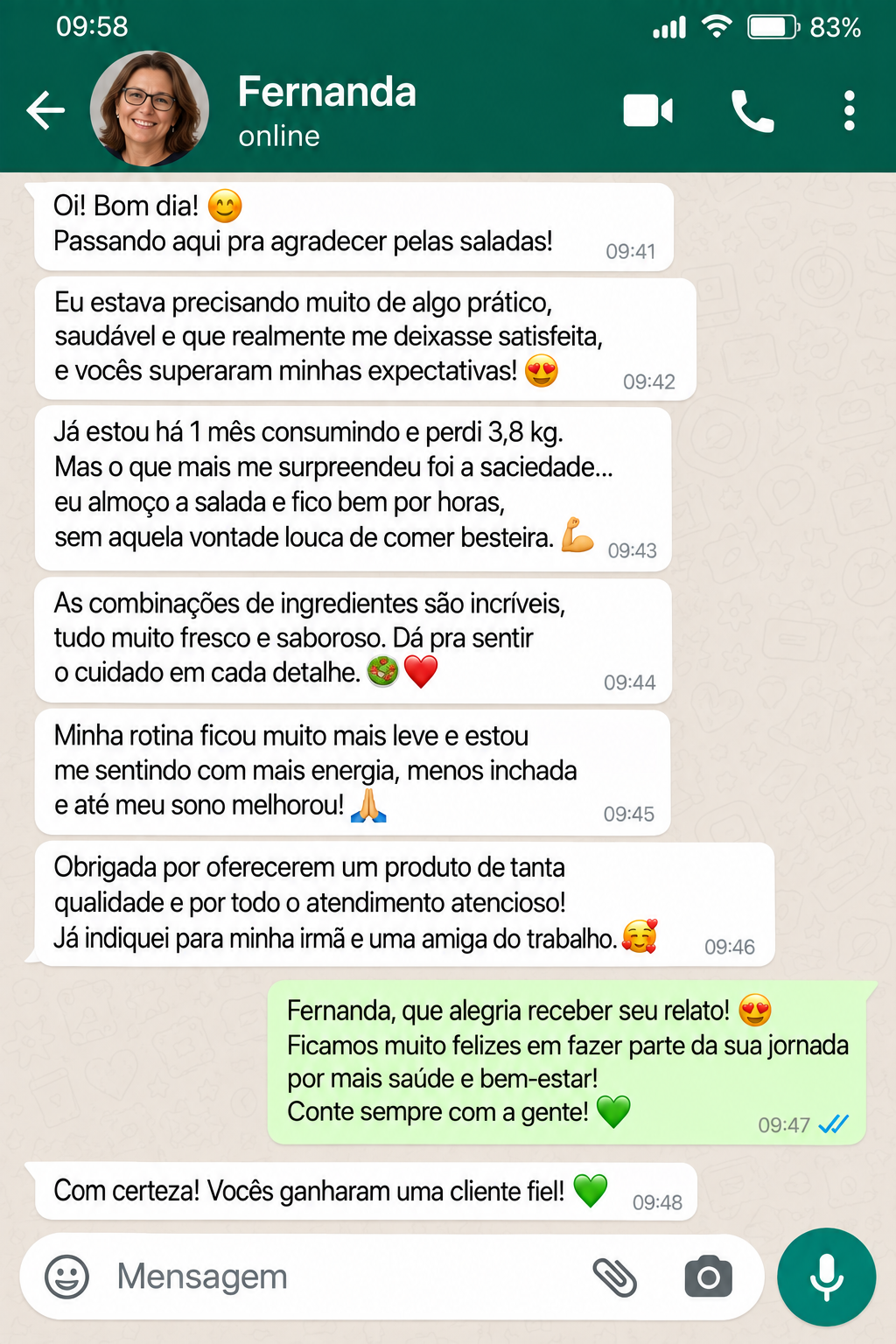Depoimento de Fernanda sobre as saladas no pote